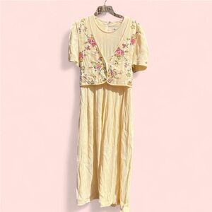 Vintage Floral Pinstripe Dress with Vest Size 12